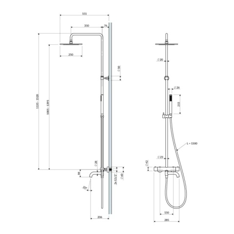 Omnires Y termostatyczny system wannowy natynkowy, czarny półmat Y1234BL