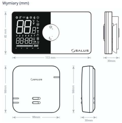 SALUS REGULATOR BEZPRZEWODOWY NATYNKOWY, BATERYJNY, TYGODNIOWY 091PRORF