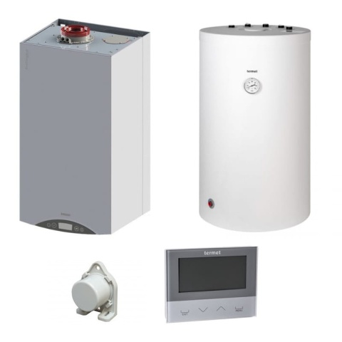 TERMET PAKIET KOCIOŁ GOLD PLUS II 1 FUN. 20 KW + ZASOBNIK SWK 120 L + REGULATOR ST-292 V3 + CZUJNIK TEMP. WKP58S100120K/PLAT