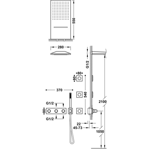Tres B-SYSTEM Zestaw baterii termostatycznej podtynkowej 4-drożnej B-system prysznicowej-30725405KMB