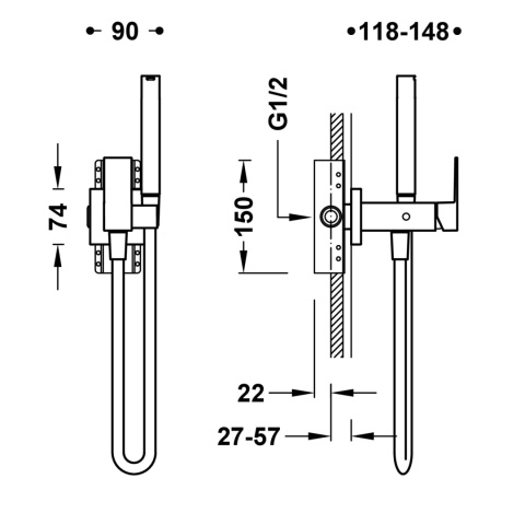 Tres CUADRO Bateria jednouchwytowa podtynkowa z natryskiem do toalety-00612302NM