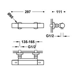 Tres FLAT Bateria termostatyczna naścienna Over-wall prysznicowa-19016401NM