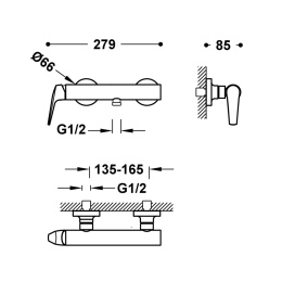 Tres FUJI Bateria jednouchwytowa ścienna prysznicowa-28116701KMB