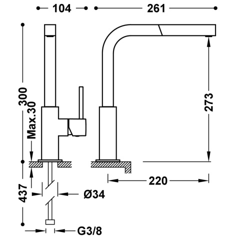 Tres KUCHNIA Bateria jednouchwytowa z wyciąganą wylewką kuchenną-50643703