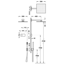 Tres SHOWER TECHNOLOGY Zestaw elektronicznej baterii termostatycznej podtynkowej 2-drożnej Shower technology -09288563NM
