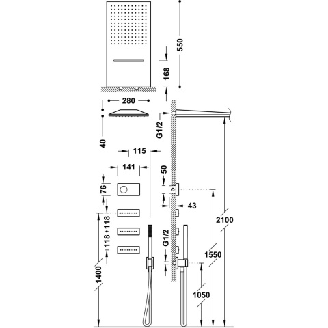 Tres SHOWER TECHNOLOGY Zestaw elektronicznej baterii termostatycznej podtynkowej 4-drożnej Shower technology -09288408NM