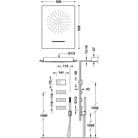 Tres SHOWER TECHNOLOGY elektroniczna bateria termostatyczna podtynkowa 4-drożnej Shower technology prysznicowej-09288404NM