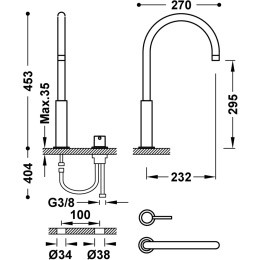 Tres STUDY Wysoka bateria jednouchwytowa stojąca umywalkowa-26110502BM