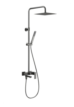 KFA LOGON GUN METAL GREY DESZCZOWNIA Z BATERIĄ NATRYSKOWĄ I SKŁADANYM WYLOTEM WANNOWYM PVD 513692561