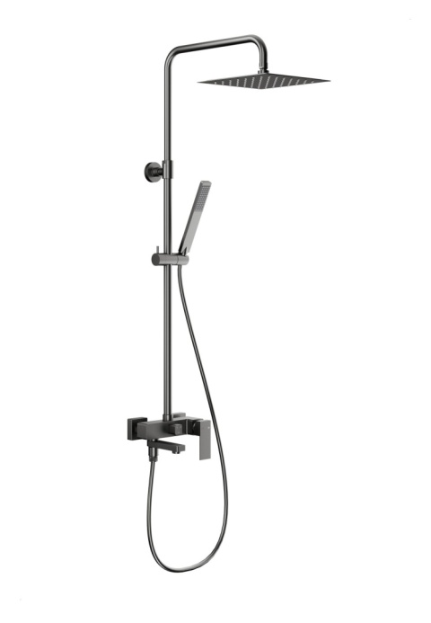 KFA LOGON GUN METAL GREY DESZCZOWNIA Z BATERIĄ NATRYSKOWĄ I SKŁADANYM WYLOTEM WANNOWYM PVD 513692561