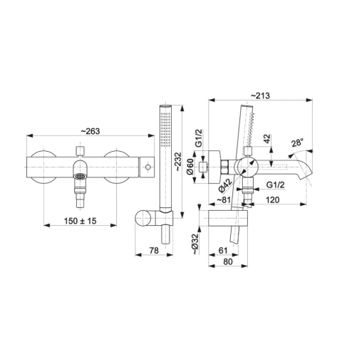 KFA MOZA bateria wannowo- prysznicowa ścienna gun metal grey 503452061