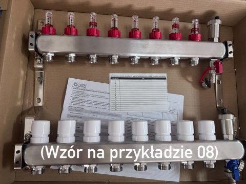 REITER Rozdzielacz ze stali nierdzewnej INOX ogrzewanie podłogowe rozstaw 50 mm 9 obwodów RIXOP-KOSA-09