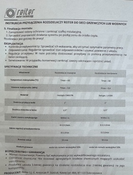 Rozdzielacz ze stali nierdzewnej INOX ogrzewanie podłogowe rozstaw 50 mm 9 obwodów RTR 09