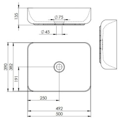 ROCA Umywalka ceramiczna ROCA Nomia 50 nablatowa prostokątna 500 x 390 x 130 mm white | RE040500058060