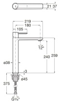Roca Targa Bateria umywalkowa wysoka Cold Start bez korka PVD inox z powłoką Everlux A5A345FSM0