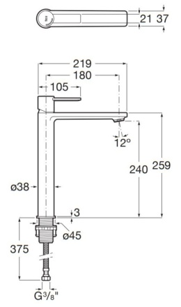 Roca Targa Bateria umywalkowa wysoka Cold Start bez korka PVD inox z powłoką Everlux A5A345FSM0
