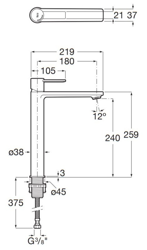 Roca Targa Bateria umywalkowa wysoka Cold Start bez korka PVD inox z powłoką Everlux A5A345FSM0