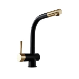 Globalo Design Lobio Black/Light Gold Mat RingBateria kuch z wyciąganą wylewką czarna/jasny złoty mat z PVD LOBIO_LGM_RING_BLACK