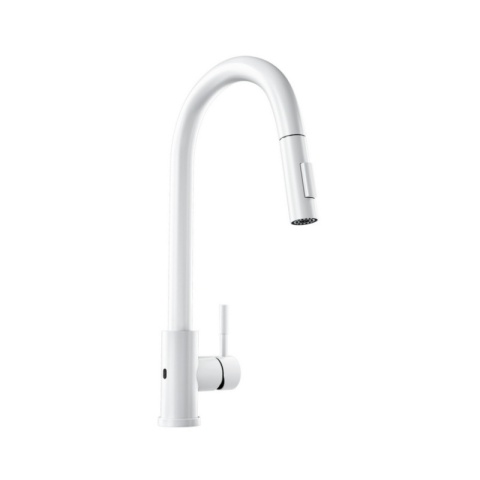 Globalo Design Loretio White 1.1 Bateria kuchenna bezdotykowa z wyciąganą wylewką biała LORETIO_WHITE