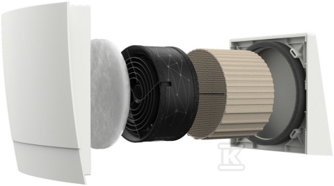 Rekuperator ścienny KERMI kompletny zestaw (panel wewnętrzny, wymiennik, wentylator, osłona biała, rura 500 mm) Y120201300201K